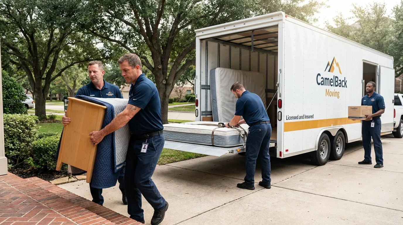 Crew loading residential truck for cross-state move from Taylor, MI