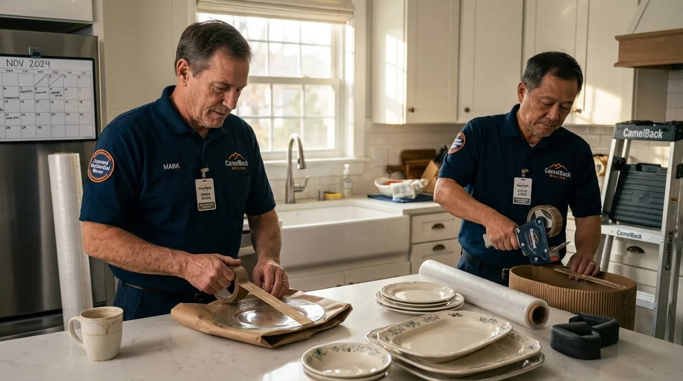 Professional crew packing kitchen dishware in Taylor, MI
